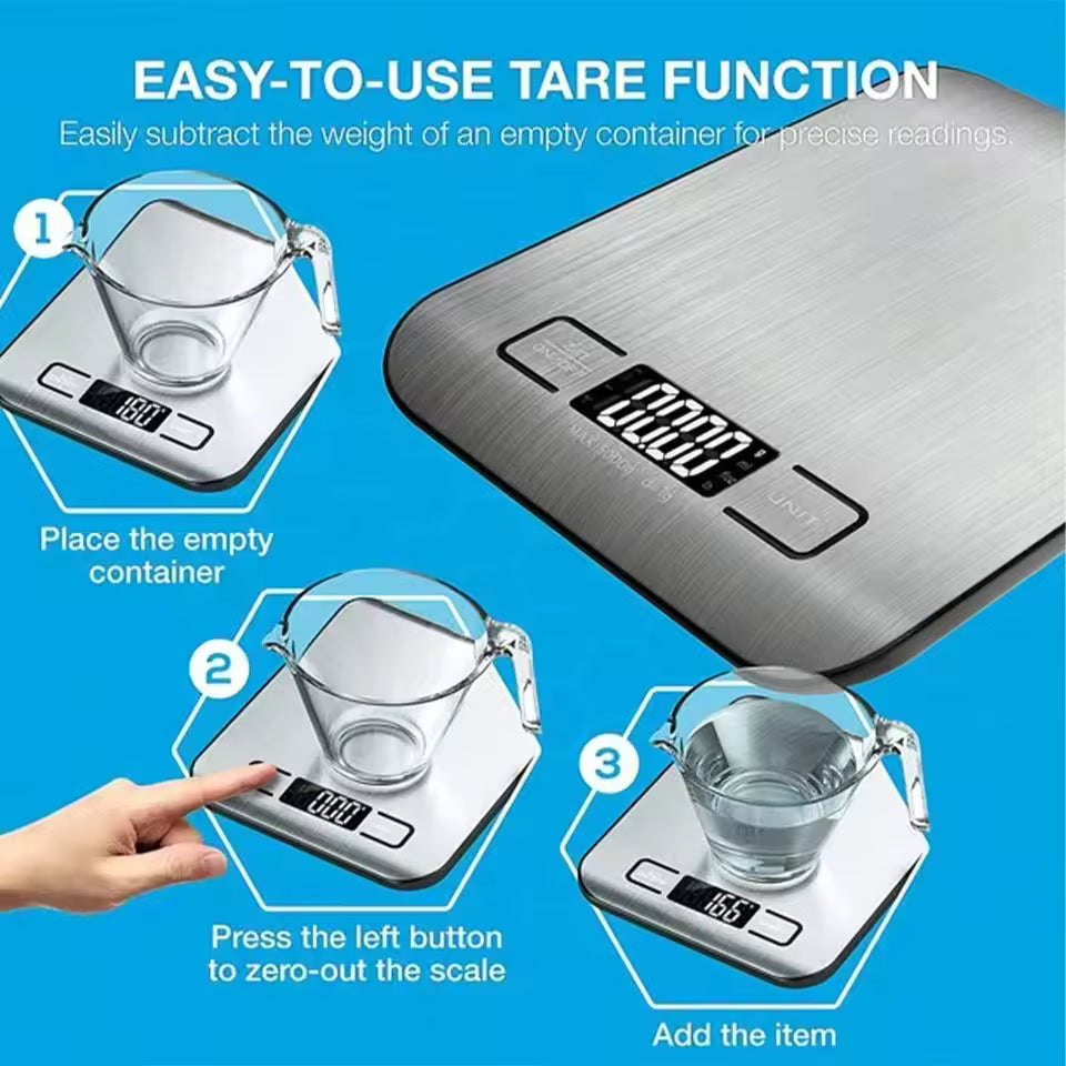 Digital Kitchen Scale 5kg/10kg Food Multi-Function Stainless Steel Balance LCD Display